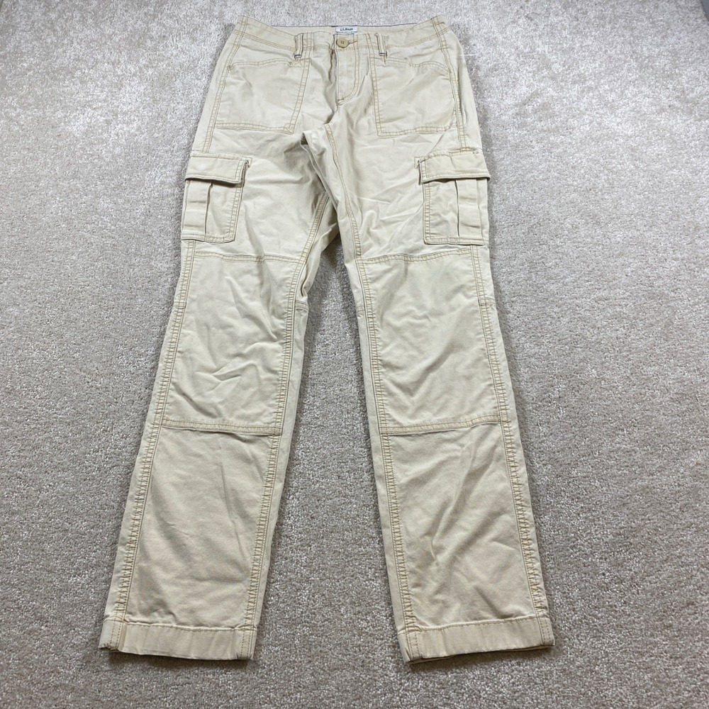 LL Bean Cargo Pants Womens 4 MT Khaki Favorite Fit Straight Leg Utility 9579